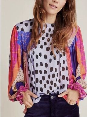 Multicolor Printed Long-Sleeve Blouse - Lavender & Pink - Maeve Blink